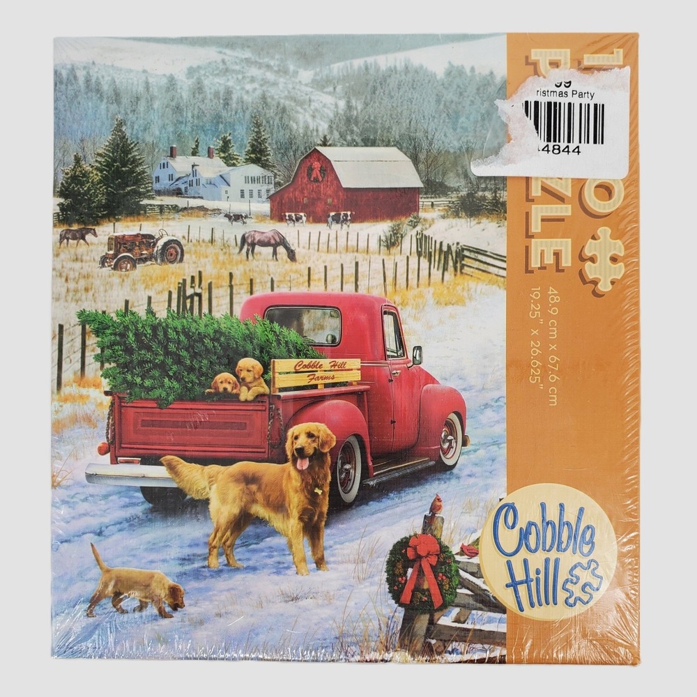 Cobble Hill 1000‎ Piece Jigsaw Puzzle Christmas on the Farm Golden Retriever New
